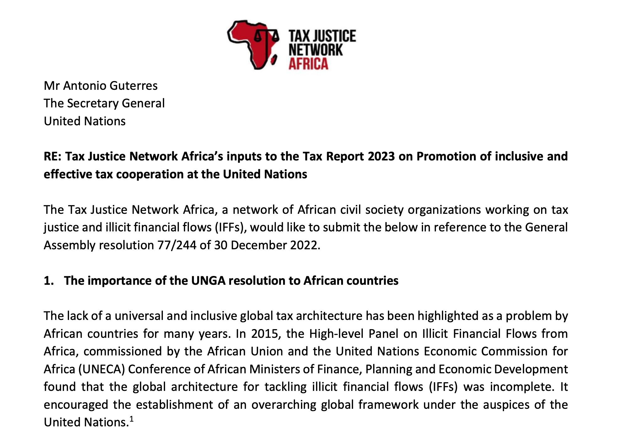 TJNA's written inputs to the Tax Report 2023 on Promotion of inclusive and effective tax cooperation at the United Nations