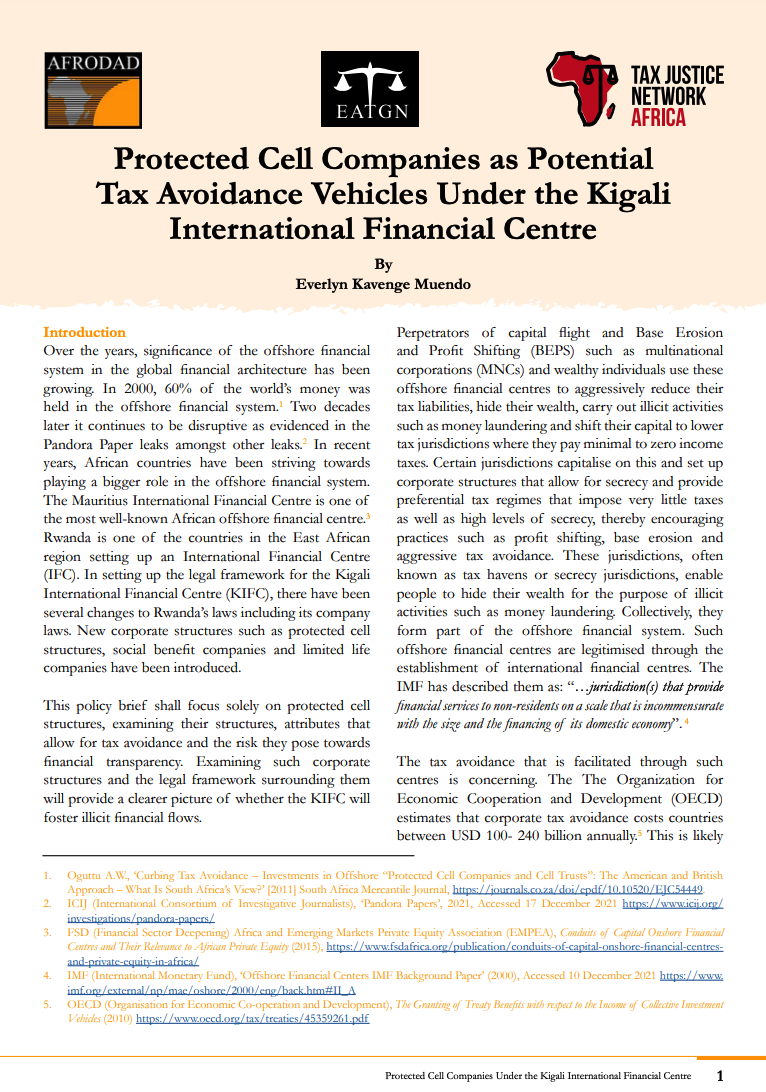Protected Cell Companies as Potential Tax Avoidance Vehicles Under the Kigali International Financial Centre